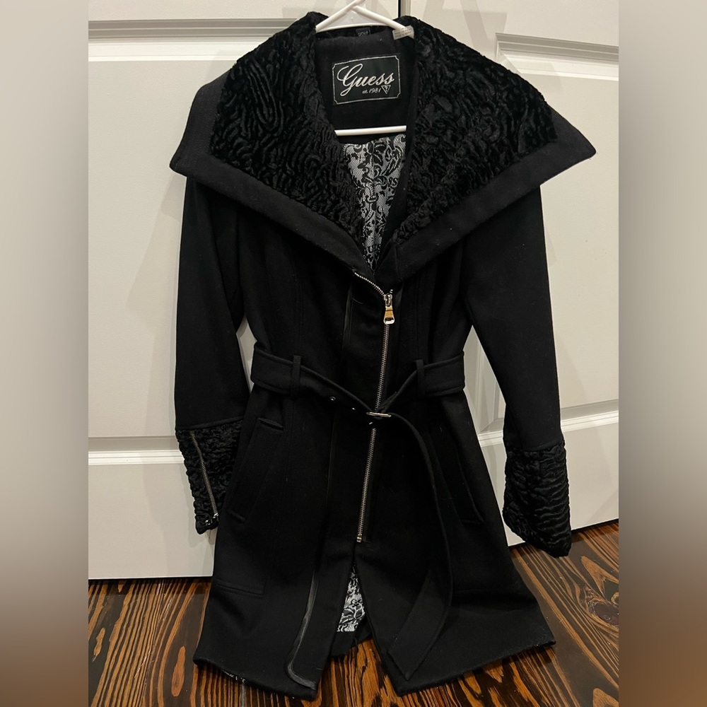 Guess Women’s black dress coat.